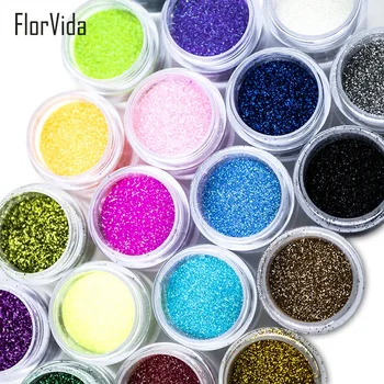 FlorVida 10g Nail Art Glitter Dip Praf de 24 de culori Pigment Pulbere pentru Unghii de Design Mascarada Sclipitoare, Sclipici Pulbere