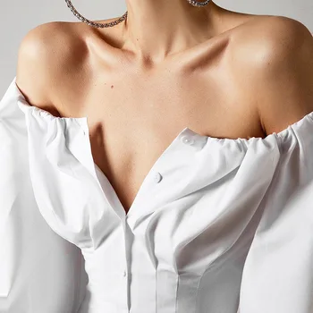 Foridol de pe umăr vinatge rochie de petrecere femei butonul felinar alb cu mânecă rochie de toamna iarna pistă scurtă rochie eleganta 2020