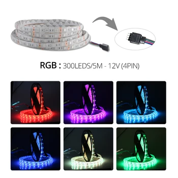 Foxanon RGB LED Strip Waterproof 5M DC12V 300LED RGBW RGBWW Fita Benzi de Lumină LED SMD 5050 Neon Flexibil Bandă Panglică Pentru Bucatarie