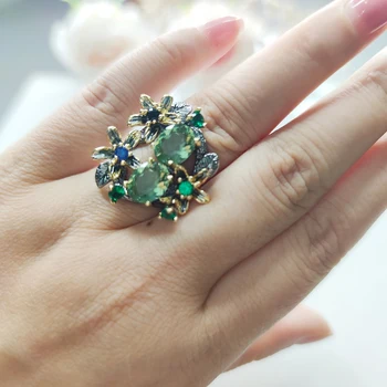 Frumoasa Lt Verde de Cristal Cercei Inel Bijuterii Floare de Design Multi Placat cu Alama Metal de 2 buc Seturi de Bijuterii Cadouri Pentru Mama
