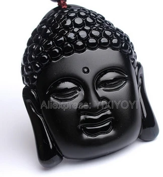 Frumoase, Naturale, Autentice Obsidian Negru Sculptat Chineză Buddha Norocos Binecuvântare Pandantiv Colier pentru Femei Moda Bijuterii