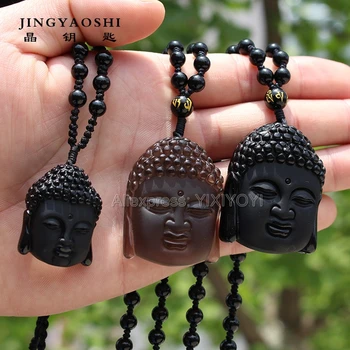 Frumoase, Naturale, Autentice Obsidian Negru Sculptat Chineză Buddha Norocos Binecuvântare Pandantiv Colier pentru Femei Moda Bijuterii