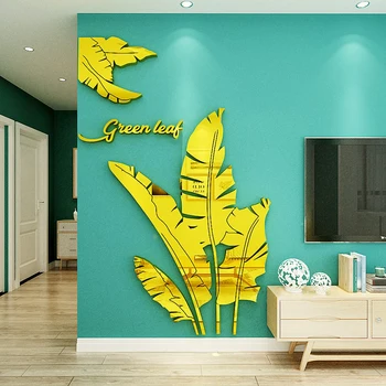 Frunză verde de Acril Oglindă autocolante de Perete Pentru camera de zi copac Banana Moda 3d Oglindă Pleacă de Acasă decor Fereastră Decoratiuni de Arta