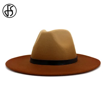 FS Femei Elegante Fedora Pălărie Margine Largă de Lână, Pălării De Bărbați de Fetru de Culoare Gradient de Jazz Pălării Panama Biserica Epocă Cowboy Palarie Trilby