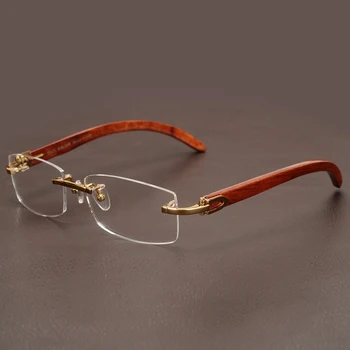 Fără ramă din Lemn de Aur Rama de Ochelari Bărbați Greutate de Lumină Optice Rim rame Ochelari de vedere de brand designer de baza de Prescriptie medicala ochelari de Miopie