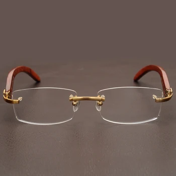 Fără ramă din Lemn de Aur Rama de Ochelari Bărbați Greutate de Lumină Optice Rim rame Ochelari de vedere de brand designer de baza de Prescriptie medicala ochelari de Miopie