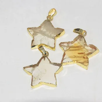 Galben Piatra de Cristal pandantiv star femeile naturale 2020 farmece Ramă de Aur Felie aura cuarț citrine gem de 5 puncte de luare de bijuterii