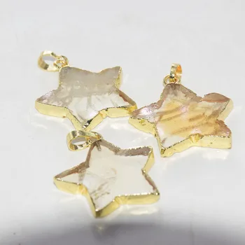 Galben Piatra de Cristal pandantiv star femeile naturale 2020 farmece Ramă de Aur Felie aura cuarț citrine gem de 5 puncte de luare de bijuterii