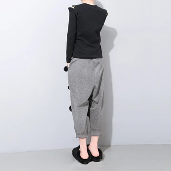 GALCAUR Kawaii Harem Pantaloni Pentru Femei Talie Mare Bile Negre Decor Casual Pierde Supradimensionate, Pantaloni de Moda de Haine Noi 2020 Maree
