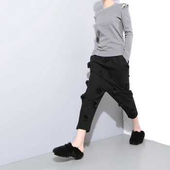 GALCAUR Kawaii Harem Pantaloni Pentru Femei Talie Mare Bile Negre Decor Casual Pierde Supradimensionate, Pantaloni de Moda de Haine Noi 2020 Maree