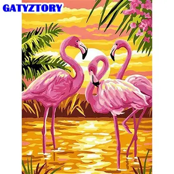 GATYZTORY Flamingo Roz Animal Diy Pictură în Ulei De Numere Pentru Adulți 50x65cm Încadrată Living Decor de Perete Acrilica Pigment