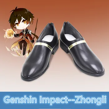 Genshin Impact Cosplay Zhongli Costume Pantofi Zhong li Cosplay 90cm Timp de Crăciun Maro Portocaliu Peruca Cosplay Anime Peruci+Capac de Peruca