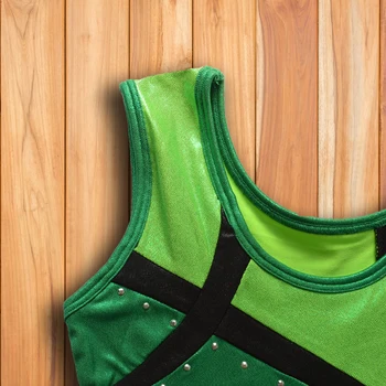 Gimnastica tricou fără mâneci tricou verde strasuri strălucitoare performanță tricou rave gimnastică tricouri