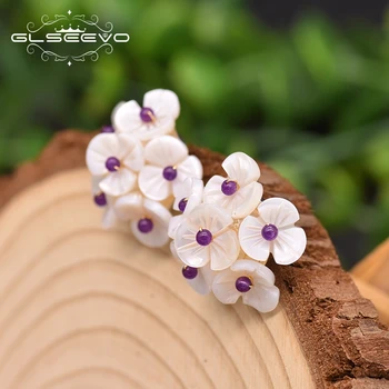 GLSEEVO Naturale Shell Flori Violet Jad coreean Stud Cercei Pentru Femeile de Nunta Cadouri Romantice Moda Bijuterii lucrate Manual GE0986B