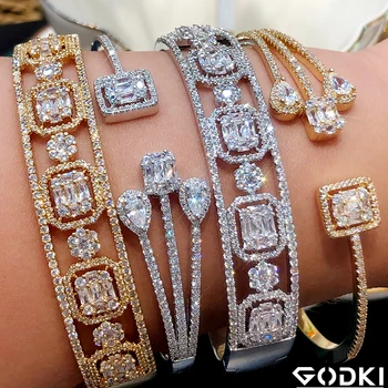 GODKI la Modă de Lux care pot fi Stivuite Cuff Pentru Femei Nuntă Plină de Cubic Zircon Cristal CZ Dubai Bratara Petrecere Bijuterii 2020