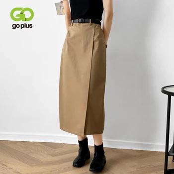GOPLUS Femei Fuste Stil coreean O-linie Glezna-Lungime Talie Mare Negru Fuste Femei Mujer Faldas Mujer Moda 2021