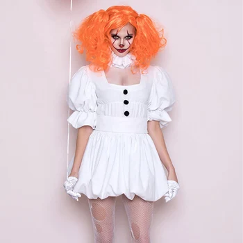 Gotic Mireasa Fantoma Fete Joker Cosplay Costum de clovn Voodoo Doll pentru Femei rochie albă + set peruca Vampir Carnaval Costume de Halloween