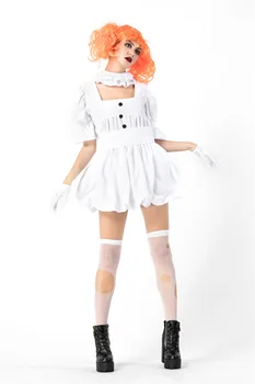 Gotic Mireasa Fantoma Fete Joker Cosplay Costum de clovn Voodoo Doll pentru Femei rochie albă + set peruca Vampir Carnaval Costume de Halloween