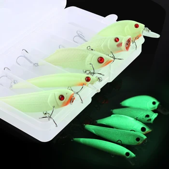 Goture 5pcs Pescuit Nada Set Kit Lumina Minnow Popper Vib Manie Creion Luminos Momeală Artificială de Pescuit Cutie