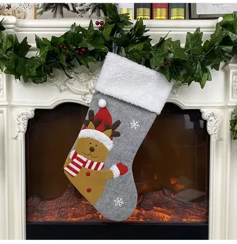Gri Ciorap De Crăciun Moș Crăciun Om De Zăpadă Elan Șemineu Agățat Decor Scara Balustrada Ornamente De Crăciun Pandantiv An Nou Fericit 2020 Noel