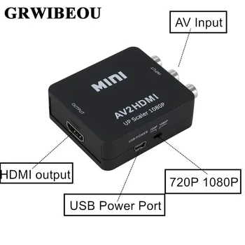 Grwibeou RCA AV la HDMI Convertor HD 1080P AV 2 Adaptor HDMI Pentru TELEVIZOR X cutie PS4, PC, DVD Proiector de Înaltă Calitate AV La HDMI Convertor
