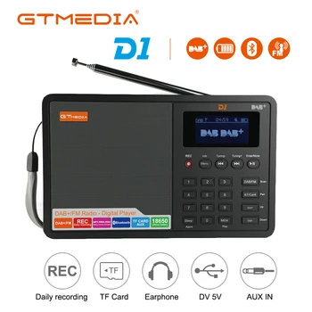 GTMEDIA D1 Potabilă Radio Digital DAB, DAB+, FM Radio RDS Display LCD Bluetooth cu Suport TF Card Ceas Deșteptător Recorder Timp de Somn
