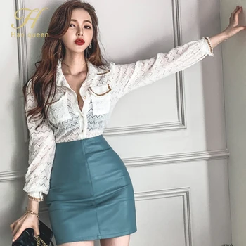 H Han Regina Simplu de Iarna Elegante, Bluze de Dantelă Femei Nou Stil coreean Sexy Gol Afară de Epocă Tricouri OL Uzura de Birou Blaturi de Lucru