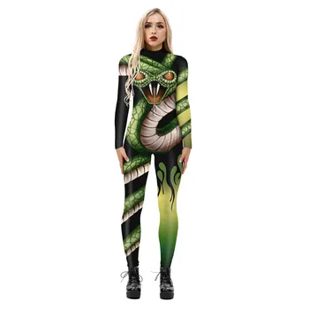 Halloween Costume pentru Femei de Moda 3D Print Boho Costume Corp Sexy Maneca Lunga Slim Costume Salopeta cu Fermoar