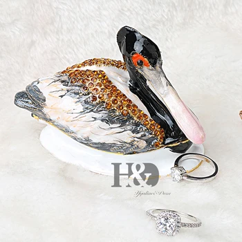 H&D Colorate Rață Sălbatică Cu Balamale Breloc Cutie Bejeweled Mână-Pictat Inel Titular Animale De Colectie Figurine Decor Cadou De Nunta