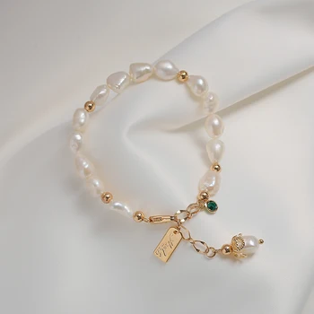 HANGZHI Elegant Baroc Neregulate Naturale de apă Dulce Pearl Aur Link-ul Lanț de Minge de Cristal Bratari pentru Femei Fata de Vara Bijuterii