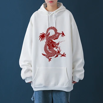 Harajuku Dragon Print Stil Chinezesc Supradimensionat Hanorac Barbati 2020 Capota Pentru Teen Moda Hanorace Plin Mâneci Pierde Tricou Unisex