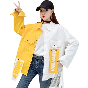 Harajuku Jacheta Bomber Haine Femei Vrac Buzunar Designer Cool Red Streetwear Vânzare Fierbinte Kpop Galben de Primăvară cămașă subțire de blugi sacou
