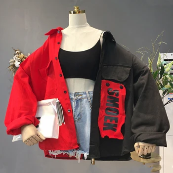 Harajuku Jacheta Bomber Haine Femei Vrac Buzunar Designer Cool Red Streetwear Vânzare Fierbinte Kpop Galben de Primăvară cămașă subțire de blugi sacou