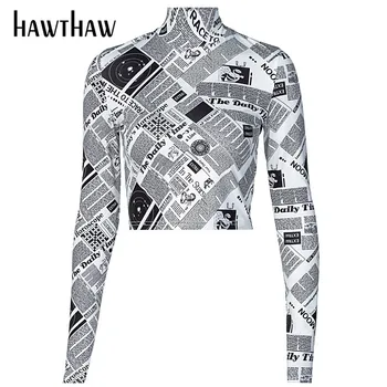 Hawthaw Femei De Moda Toamna Scrisoarea Imprimate Maneca Lunga Slim Tricou Tricouri Topuri Scurte Haine De Toamna Slab 2020