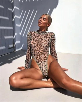 Hirigin Sexy Femei Leopard Body High Cut Leopard Tanga Clubwear Bodycon Salopeta Organismului Romper Topuri, Salopete Pentru Femei