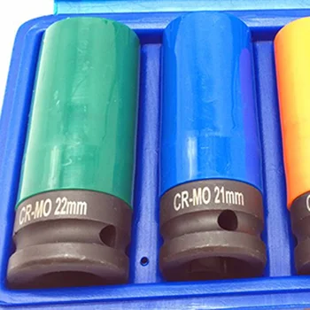 HLZS-1/2-Inch Drive Impact Profund Socket Set cu Plastic de Culoare Mâneci de Protecție,CR-MO Material Metrice 4-Bucata