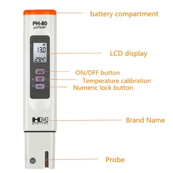 HM Digital PH-80 pH-Metru de Apă Tester de Calitate pentru Aplicații de Testare Hidroponice Piscină Acvarii de apă Potabilă 40%off
