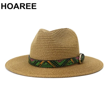 HOAREE Panama Pălărie de Vară, Pălării de Soare pentru Femei de Plaja Pălărie de Paie pentru Bărbați Gri Kaki Bej Roz UV Capac de Protecție Chapeau Femme