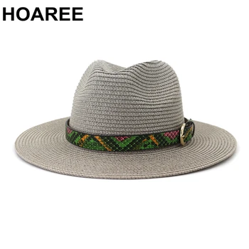 HOAREE Panama Pălărie de Vară, Pălării de Soare pentru Femei de Plaja Pălărie de Paie pentru Bărbați Gri Kaki Bej Roz UV Capac de Protecție Chapeau Femme