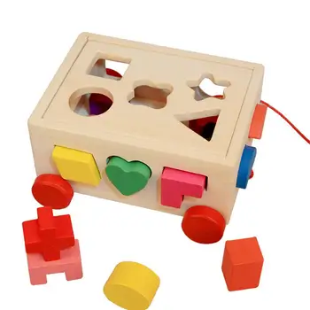 Hobbylane Copii Multifunctional Din Lemn Trailer Forma Cognitive De Puzzle De Potrivire Cutie De Jucărie