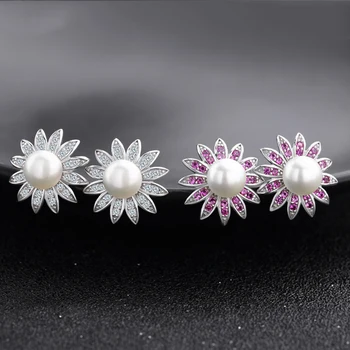 Hongye Cercei cu Perle Naturale de Bijuterii Fine din Argint 925 Floare de sex Feminin Perle Naturale Brincos Designer 2 Culoare Știfturi