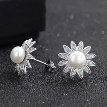 Hongye Cercei cu Perle Naturale de Bijuterii Fine din Argint 925 Floare de sex Feminin Perle Naturale Brincos Designer 2 Culoare Știfturi