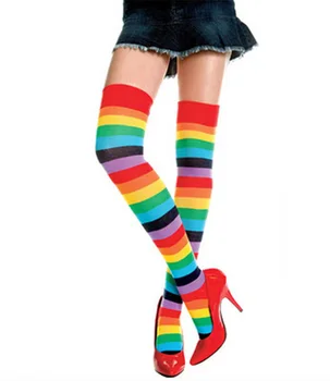 Hot Sexy Femei Curcubeu Colorat Genunchi Șosete Mari.Doamnelor Peste Genunchi Piciorul Cald Moale Dungi Tricot Șosete Fată Chic Țineți-Up-Uri De Stocare