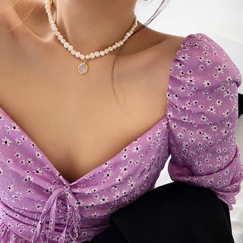 HUANZHI 2020 Nou stil Baroc de apă Dulce Naturală Perle, ștrasuri din Mărgele de Lumină Violet Piatra Pandantiv Clavicula Cravată Colier pentru Femei