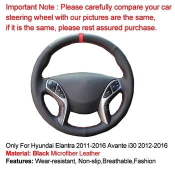 HuiER Mână Coase Mașină Capac Volan Rosu Marker Non-alunecare, rezistent la Uzura Pentru Hyundai Elantra 2011-2016 Avante i30 2012-2016