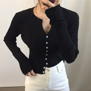 HziriP Chic Bază All-Meci Mare Talie Slim Skinny Solid 2020 Sexy Moda Streetwear Tricotate Casual Elastic Scurt, Pulovere