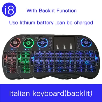 I8 Mini Wireless Italian Keyboard 2.4 G Culoare iluminare din spate Air Mouse, Touchpad-ul Italian Keyboard Pentru Android TV Box Smart TV, PC, PS4