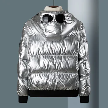 Iarna mens jos haina tăiat gratuit strat de zăpadă vreme argint alb strălucitor în jos jachete pe rață jos jacheta bomber parcul de pe strada