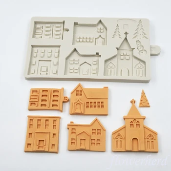 Iarna Sat Mucegai Silicon 3D DIY de Crăciun Casa Fondante Mucegai Tort Decorare Tort Instrumente de Silicon Bomboane de Ciocolata