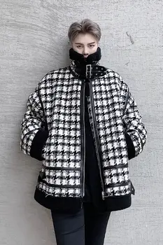 IEFB 2020 noua grila alb negru sacou cald pentru bărbați vrac stand guler gros strat de bumbac cu fermoar dimensiuni mari haina de iarna 9Y4456